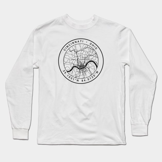 Cincinnati Map Long Sleeve T-Shirt by Ryan-Cox